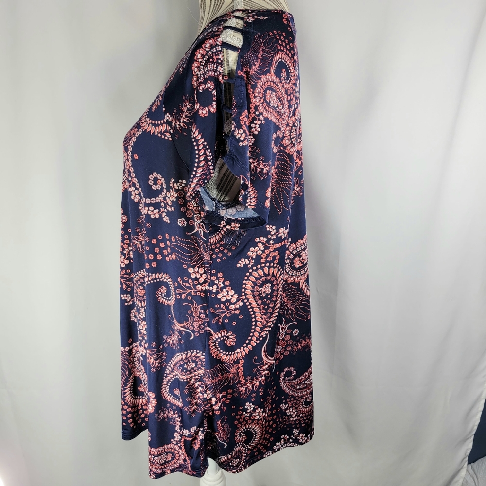 PerSeption Concept Navy/Orange/White Paisley Ladder Cut Shoulders Size XLarge - Picture 4 of 9